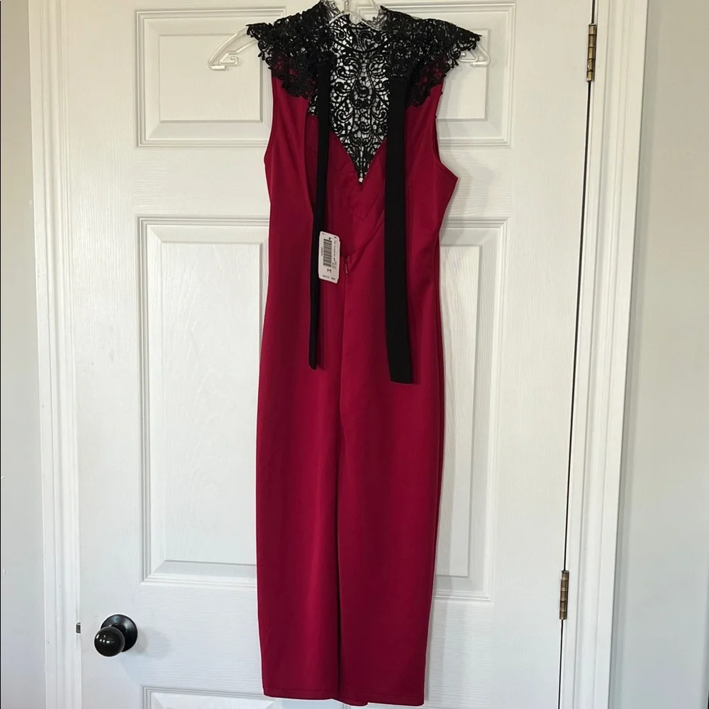 NWT - The Vintage Shop Burgundy/fuscia Midi Dress with Black Lace - Picture 2 of 4